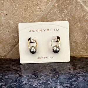 NWT Jenny Bird Anniversary Two Tone Drop Hoop Earrings Gold Silver